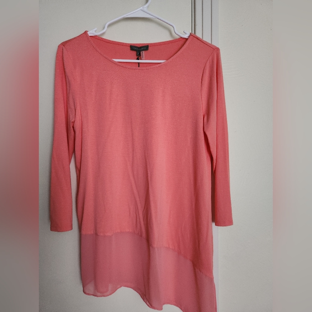 Vince Camuto Asymmetrical Top Chiffon Hem Coral Pink Rayon Blouse